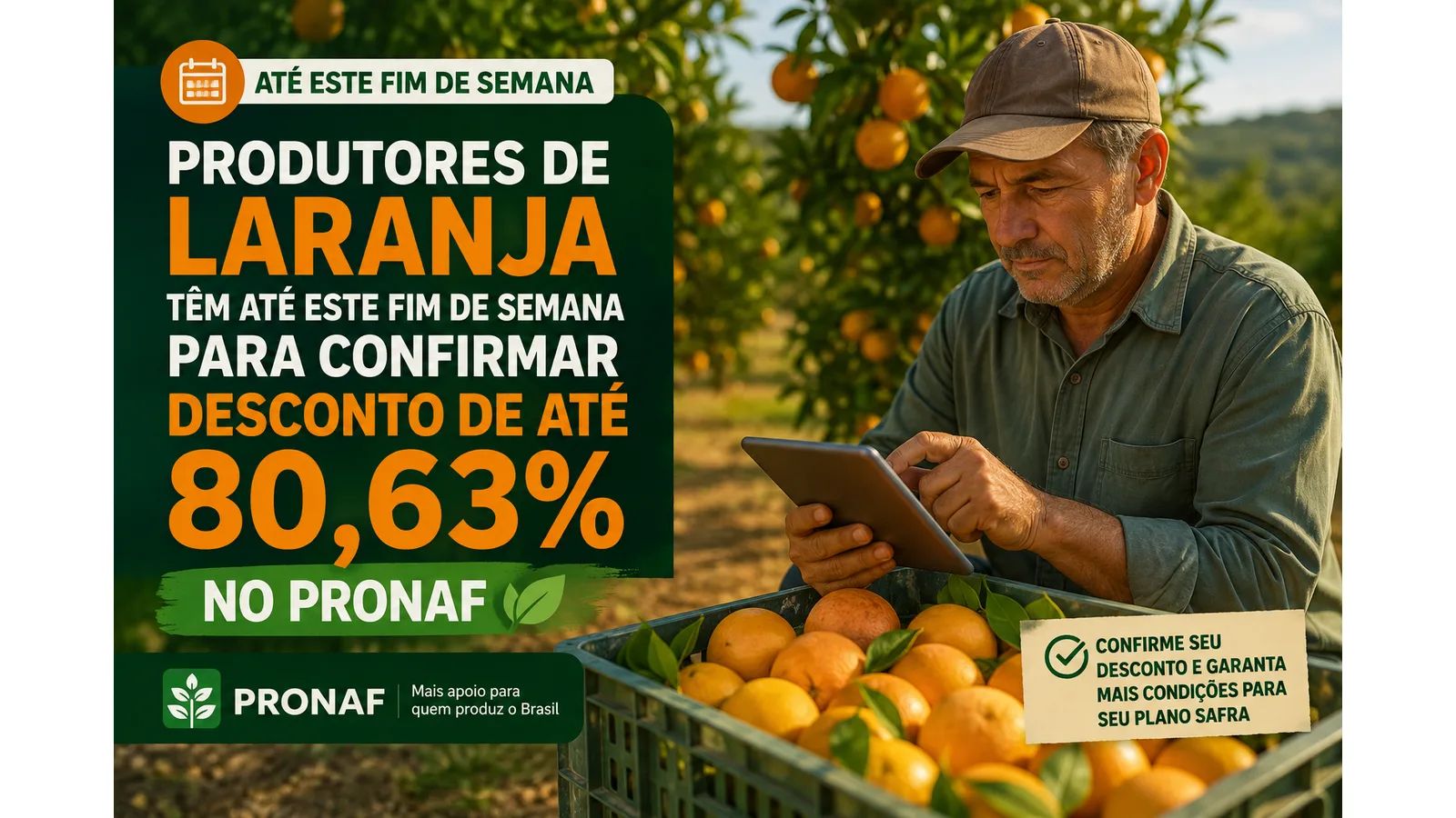 Produtores de laranja têm até este fim de semana para confirmar desconto de até 80,63% no Pronaf