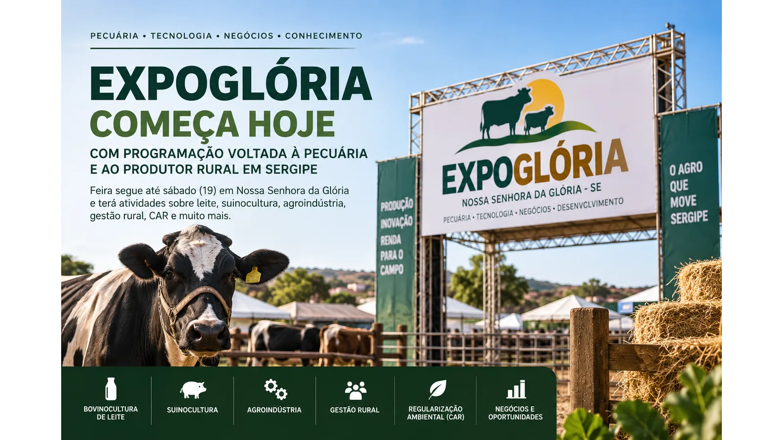 ExpoGlória começa hoje com programação voltada à pecuária e ao produtor rural em Sergipe
